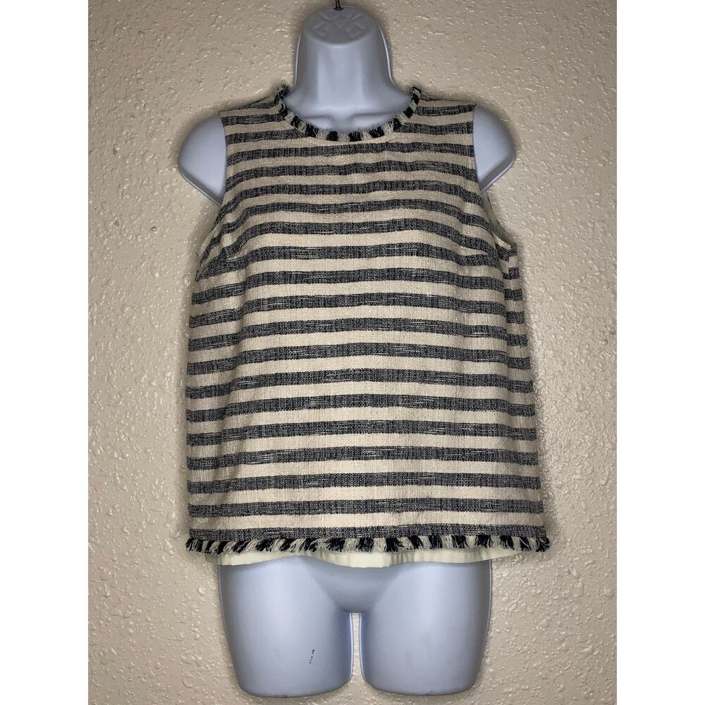 Banana Republic Blouse Stripped, sleeveless,  XS blue and off white, fringe hem